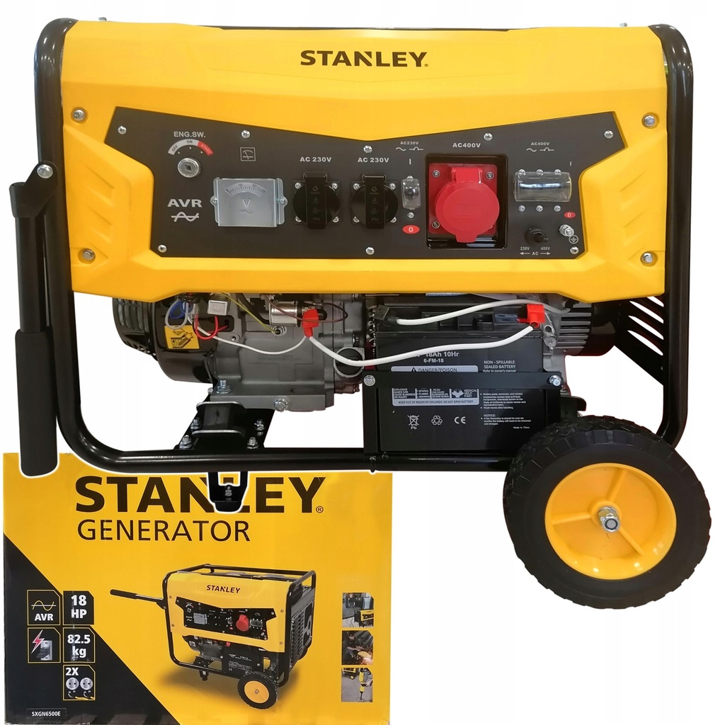Agregat prądotwórczy przenośny trójfazowy Stanley 6500 W benzyna AVR