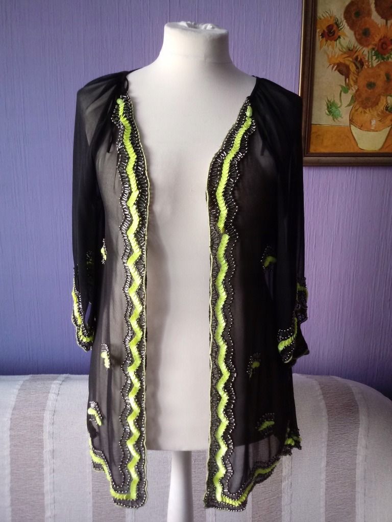 Kimono RIVER ISLAND IBIZA czerń limonka neon XS/S