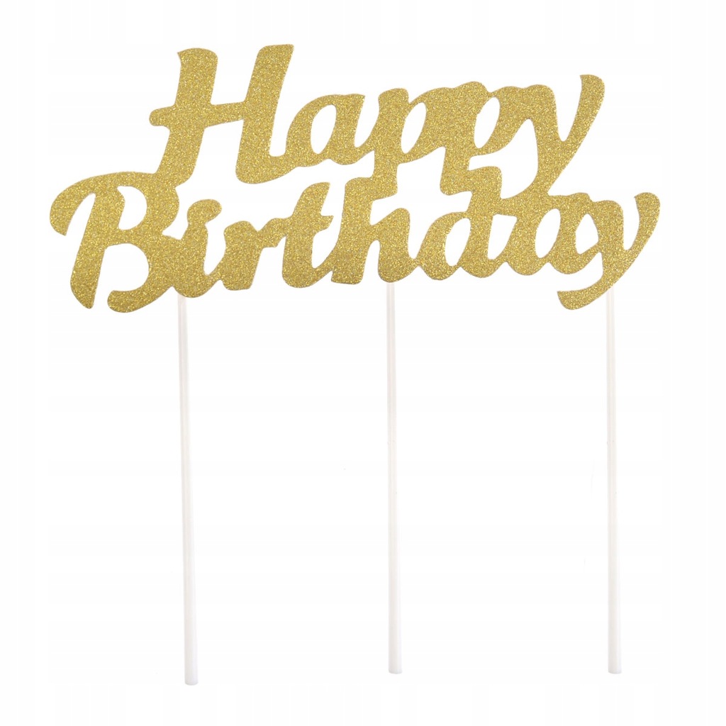 Dekoracja tortu Topper Brokat Happy Birthday Złoty