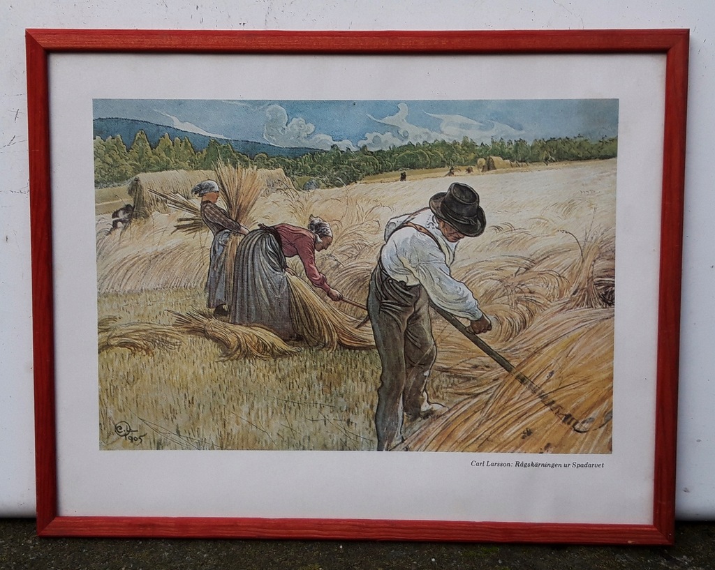 ŻNIWA ŻYTO pole GRAFIKA stary OBRAZ Carl Larsson