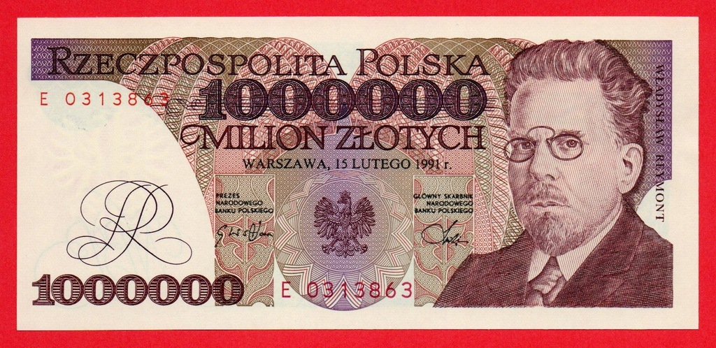 RZECZPOSPOLITA POLSKA 1000000 ZŁOTYCH 1991 P-157a UNC seria E