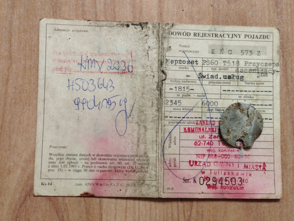 Kolekcjonerski dowód rejest .Przyczepa MEPROZET