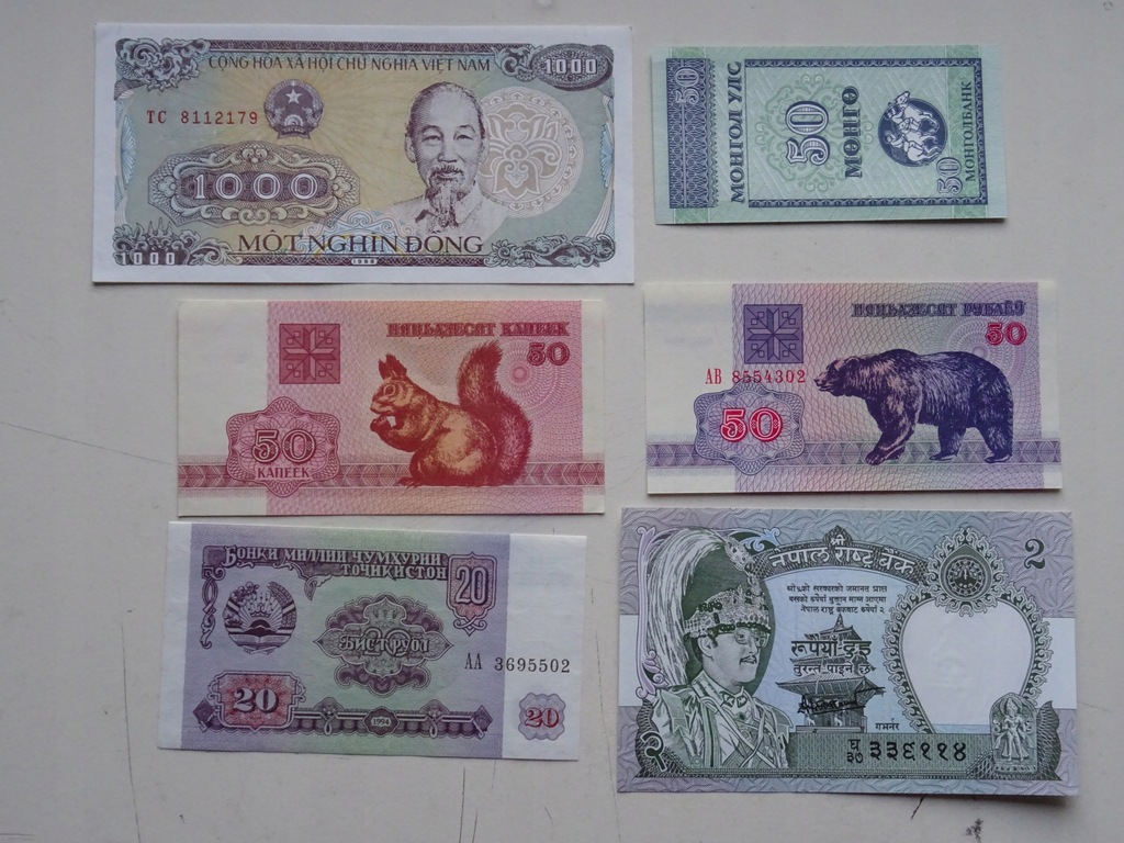 6 banknotów Świat ciekawy mix -E057