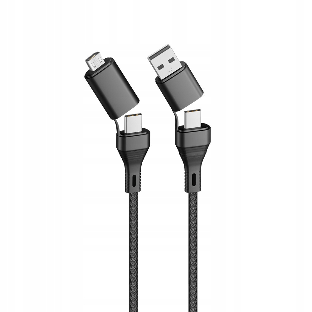 Forever CORE kabel 4w1 USB + USB-C - USB-C + microUSB 1,2 m 3A czarny