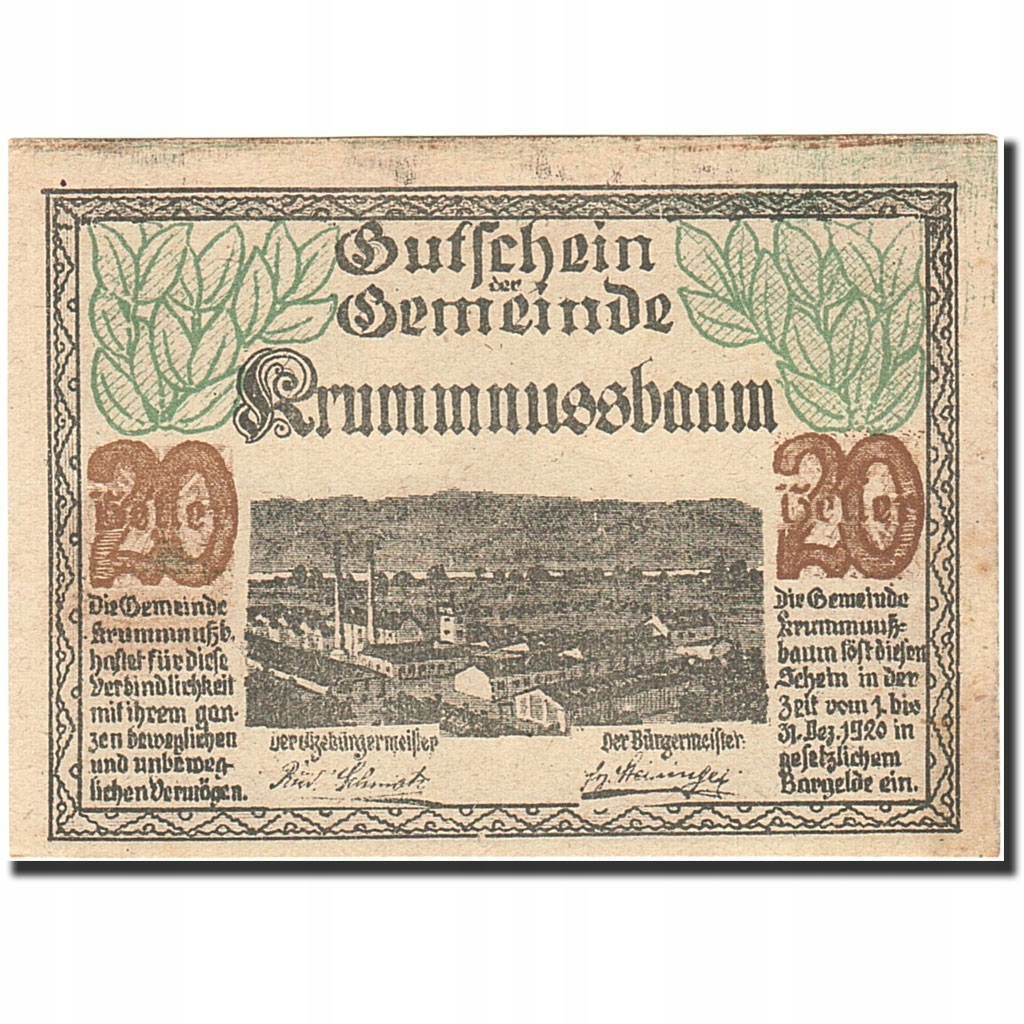 Banknot, Austria, Krummnusssbaum, 20 Heller, Usine