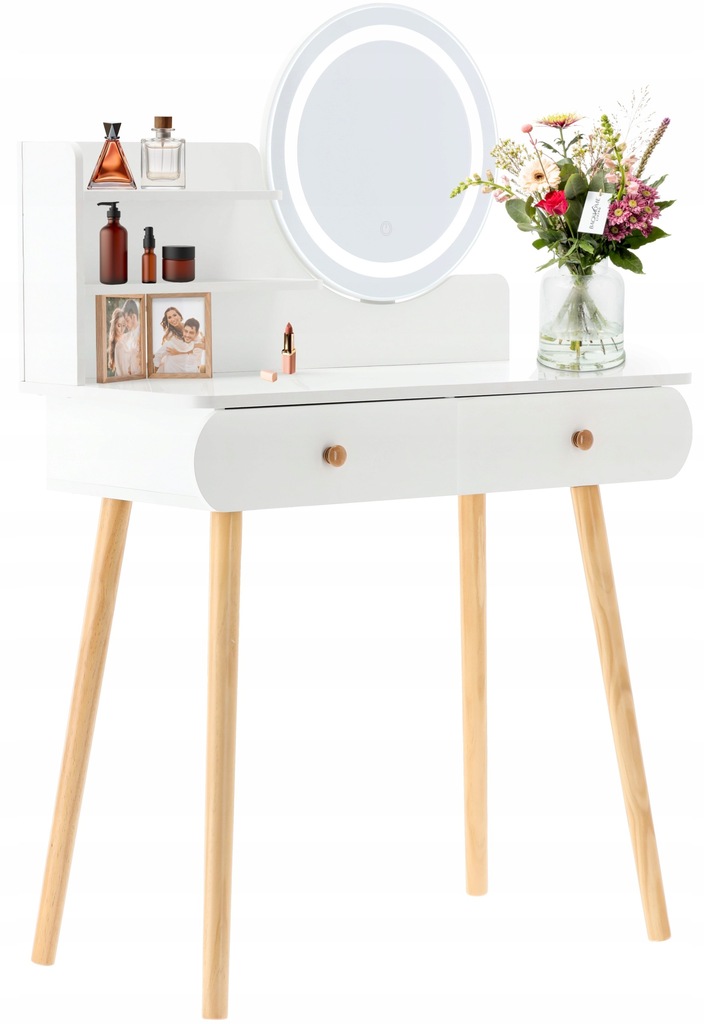 TOALETKA KOSMETYCZNA BIAŁA Z LUSTREM LED 80X40X120CM PHO7483