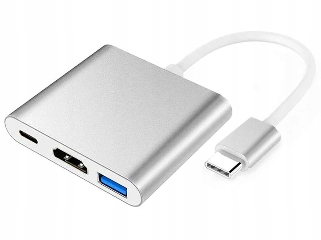 Adapter HUB 3w1 Alogy przejściówka USB-C 3.0 HDMI USB-A Srebrny