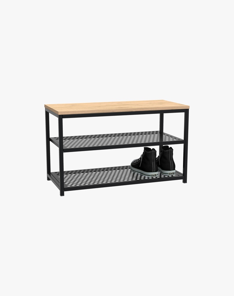 Duży czarny taboret, półki na buty przedpokój LOFT