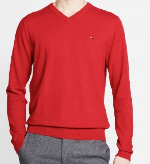 SWETER MĘSKI TOMMY HILFIGER v-neck czerwony r.L