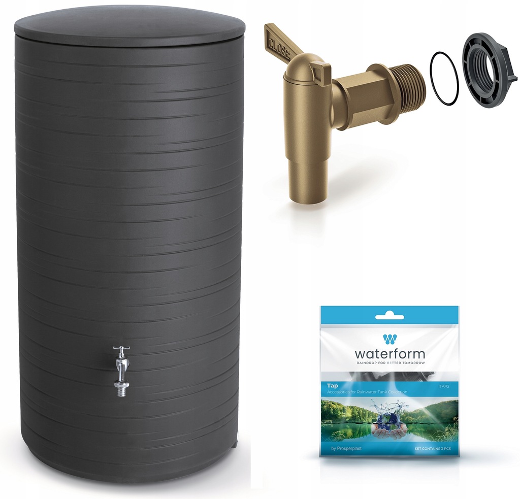 ZBIORNIK NA DESZCZÓWKĘ BECZKA DO OGRODU NA WODE POJEMNIK ANTRACYT 280 L