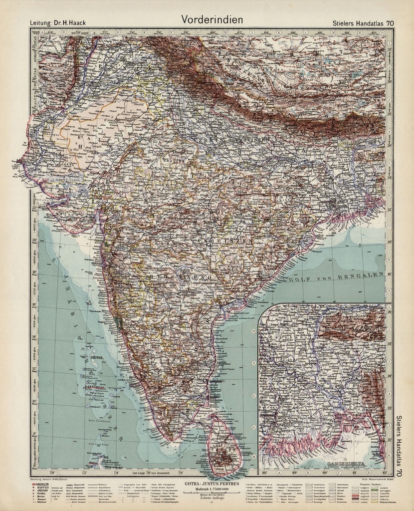INDIE TYBET HIMALAJE Piękna mapa miedzioryt 1931r.