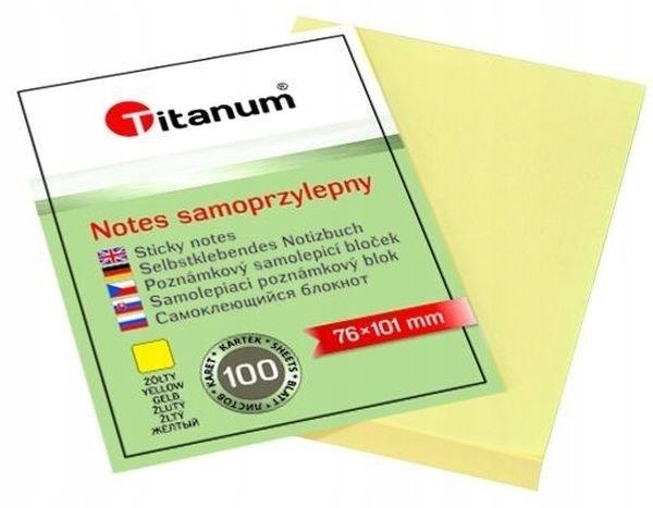 NOTES SAMOPRZYLEPNY 76X101MM 100K ŻÓŁTY, TITANUM
