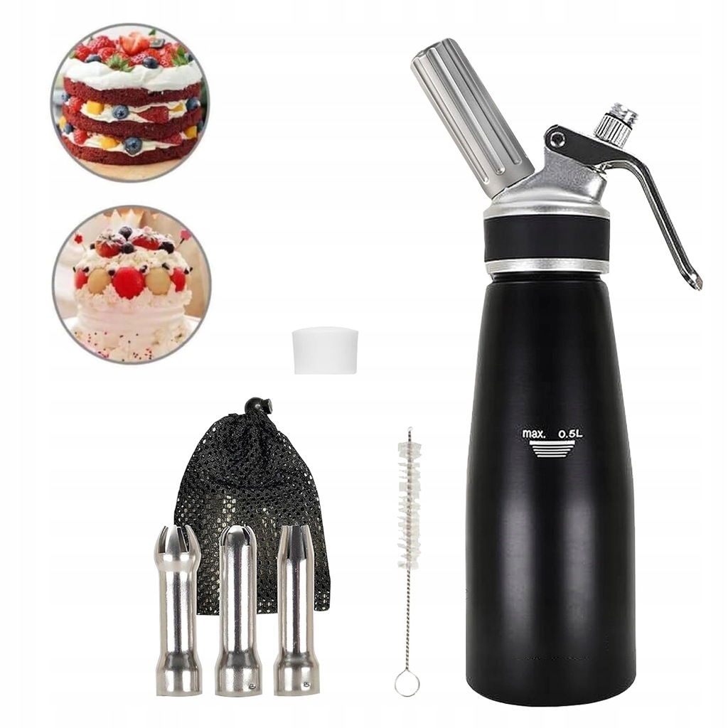 SYFON DO BITEJ ŚMIETANY, DOZOWNIK BITEJ ŚMIETANY PISTOLET DO ŚMIETANY 500ML