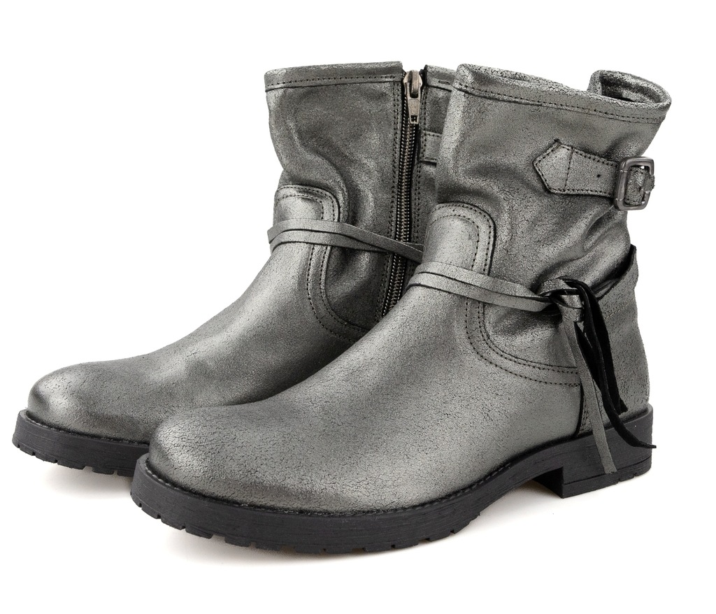 BUTY BOTKI KOZAKI DAMSKIE ZIMOWE HOLALA SREBRNE 37