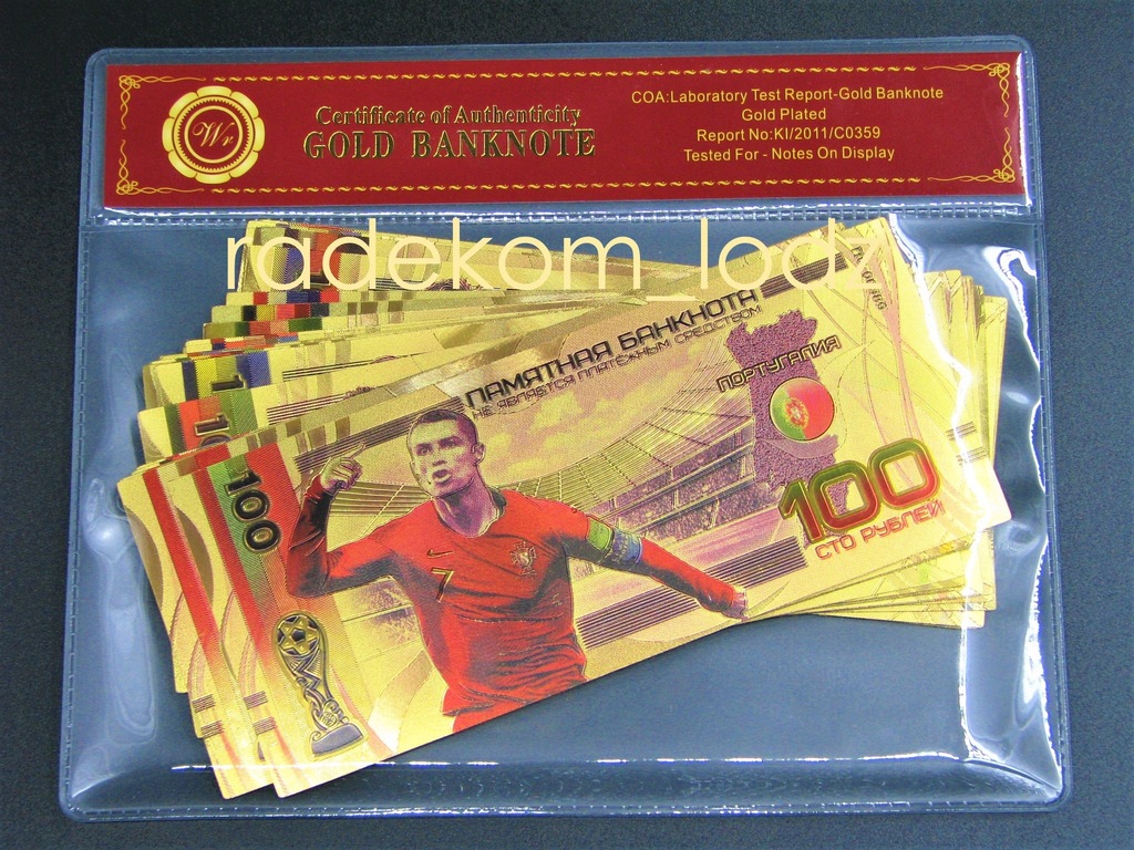 Купить 20 штук позолоченные банкноты с изображением футболистов номиналом 100 рублей.: отзывы, фото, характеристики в интерне-магазине Aredi.ru