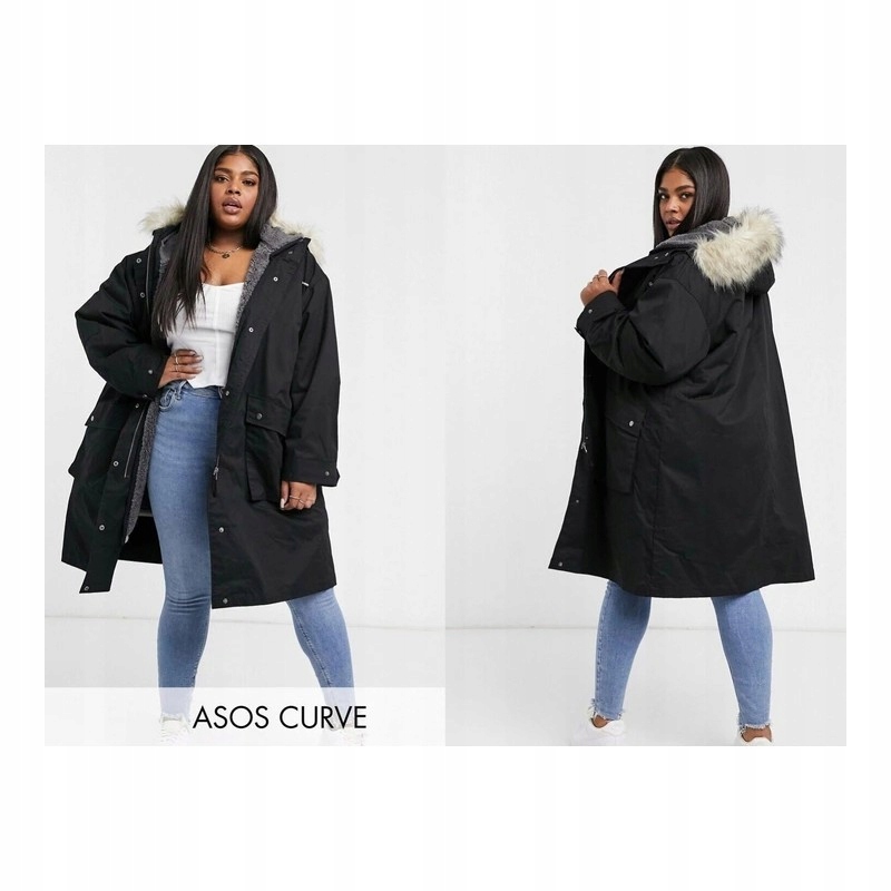 Czarna kurtka parka 3w1 ASOS 7xl 54