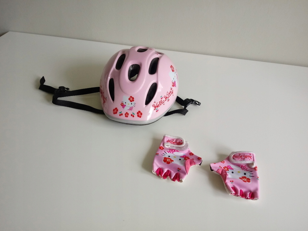 Kask na rower/rolki i rękawiczki NOWY Hello Kitty