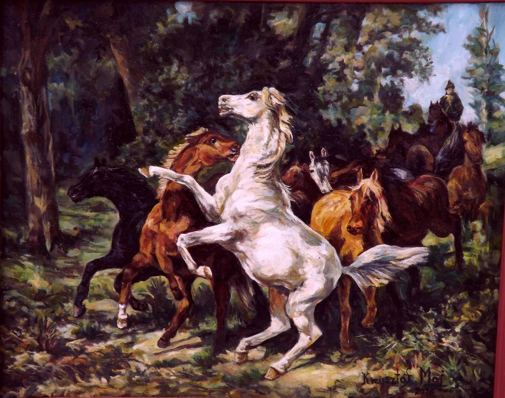 Obraz olejny pt " Tabun spłoszonych koni