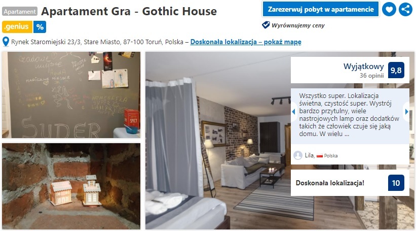 Pobyt -Apartament Gra-Gothic House w sercu Torunia