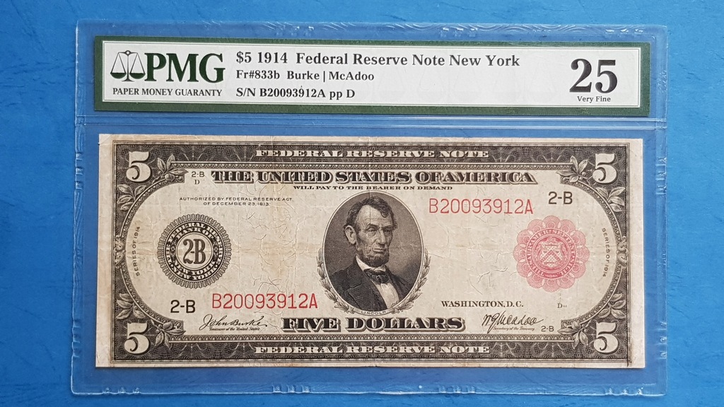 5 dolarów USA 1914 FRBN Red Seal RZADKI!!!