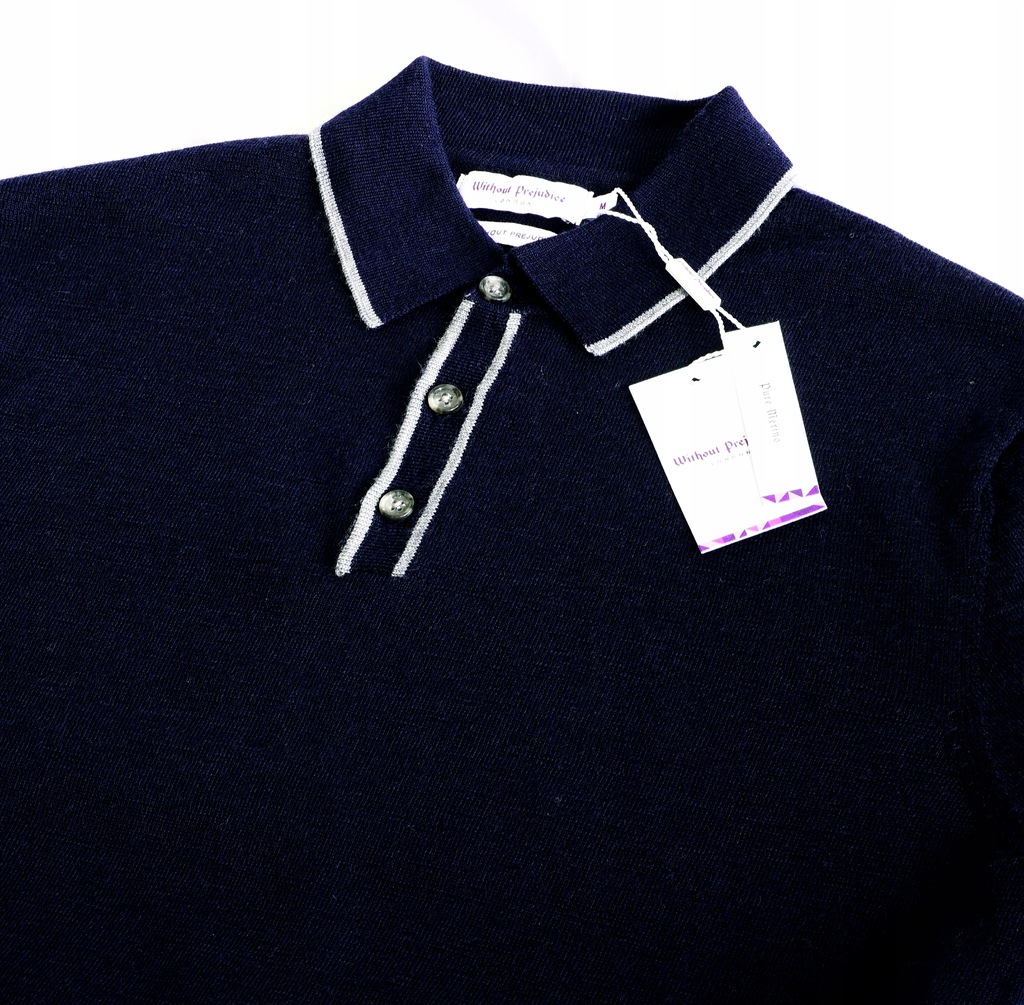 Sweter granatowy L 100% pure merino polo WP susu