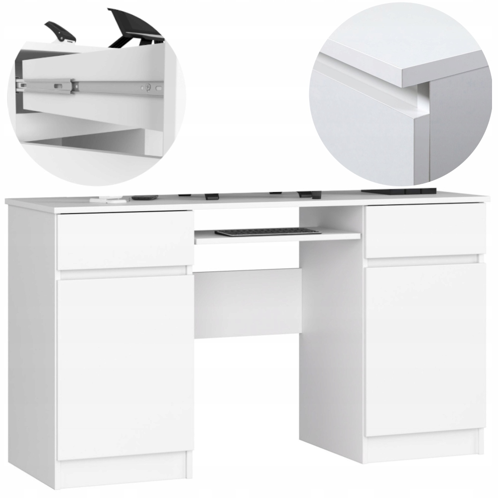 BIURKO KOMPUTEROWE BIUROWE BIAŁE SZUFLADY NOWOCZESNE 135cm x 50 cm A4