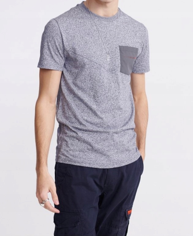 SUPERDRY_męski T-SHIRT melanż brązowy zKIESZONKĄ_M