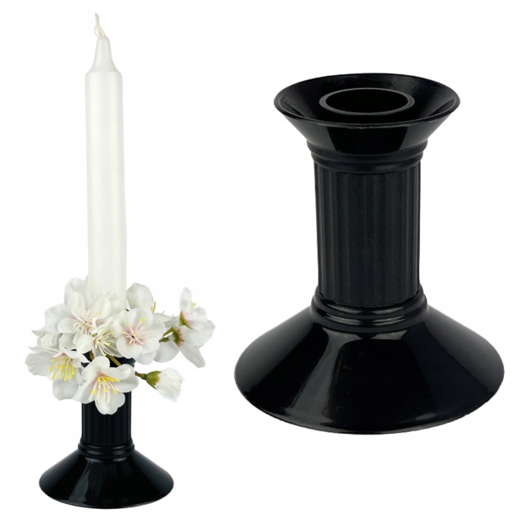 ŚWIECZNIK CZARNY 8cm NA CHRZEST, KOMUNIĘ, WESELE KOLUMIENKA