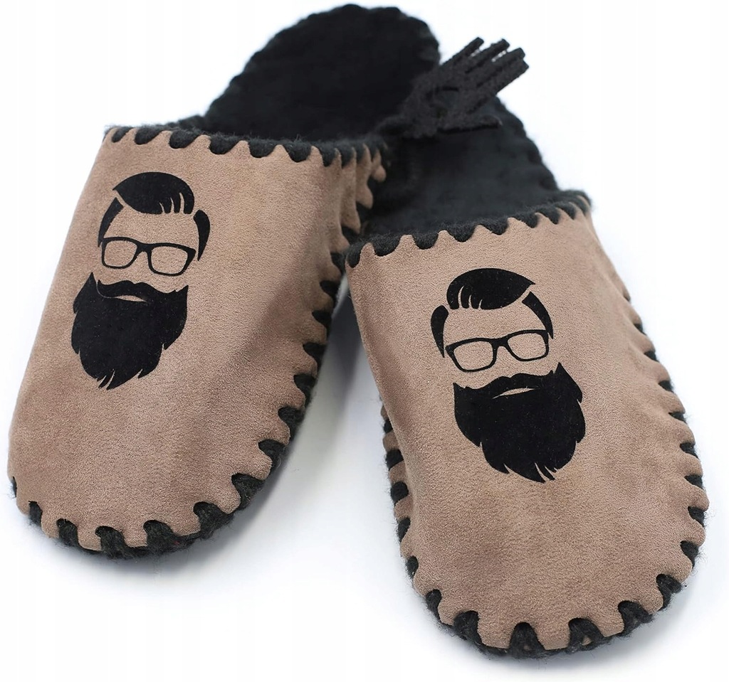KAPCIE MĘSKIE HANDMADE BEŻ BRODA BARBER WELUR MIĘKKIE MOCNE 42-43 +WOREK