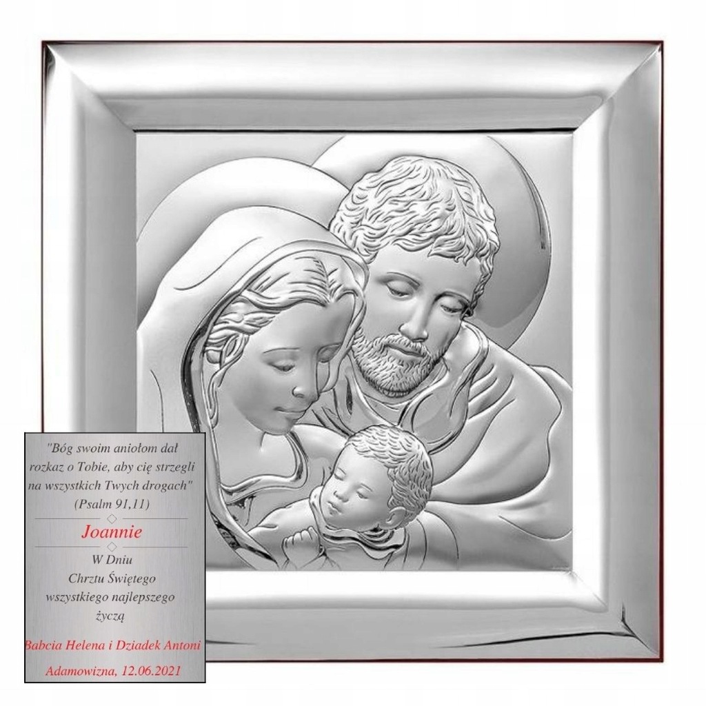 Obrazek srebrny Święta Rodzina Pamiątka 12 x 12 cm