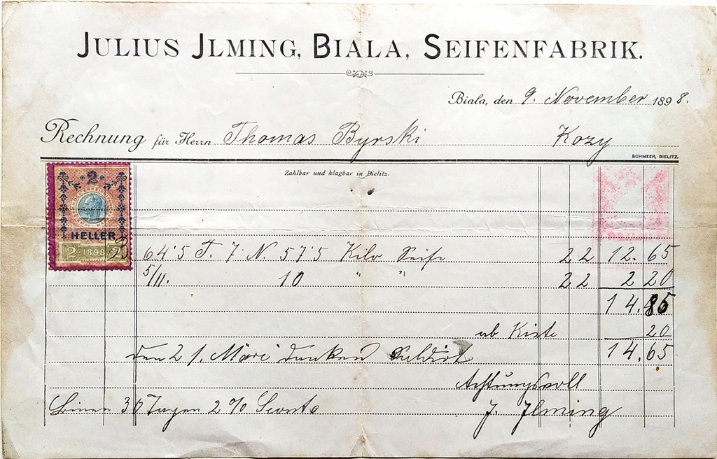 JULIUS JLMING-SEIFENFABRIK-BIAŁA 1898