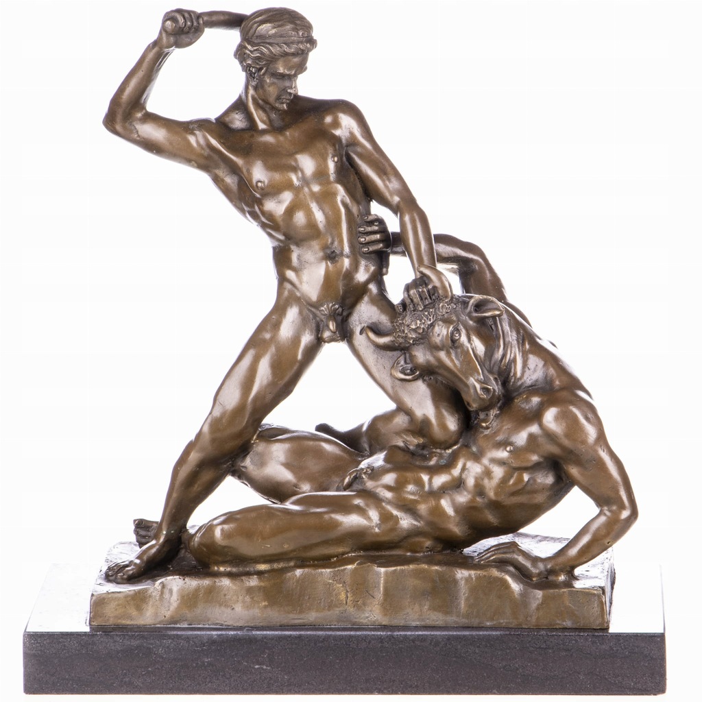 "Statuetka Tezeusza i Minotaura - Mitologiczna Walka Rzeźba w Brązie