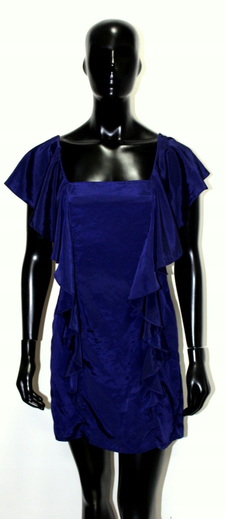 Asos fioletowa satynowa sukienka falbany M 38