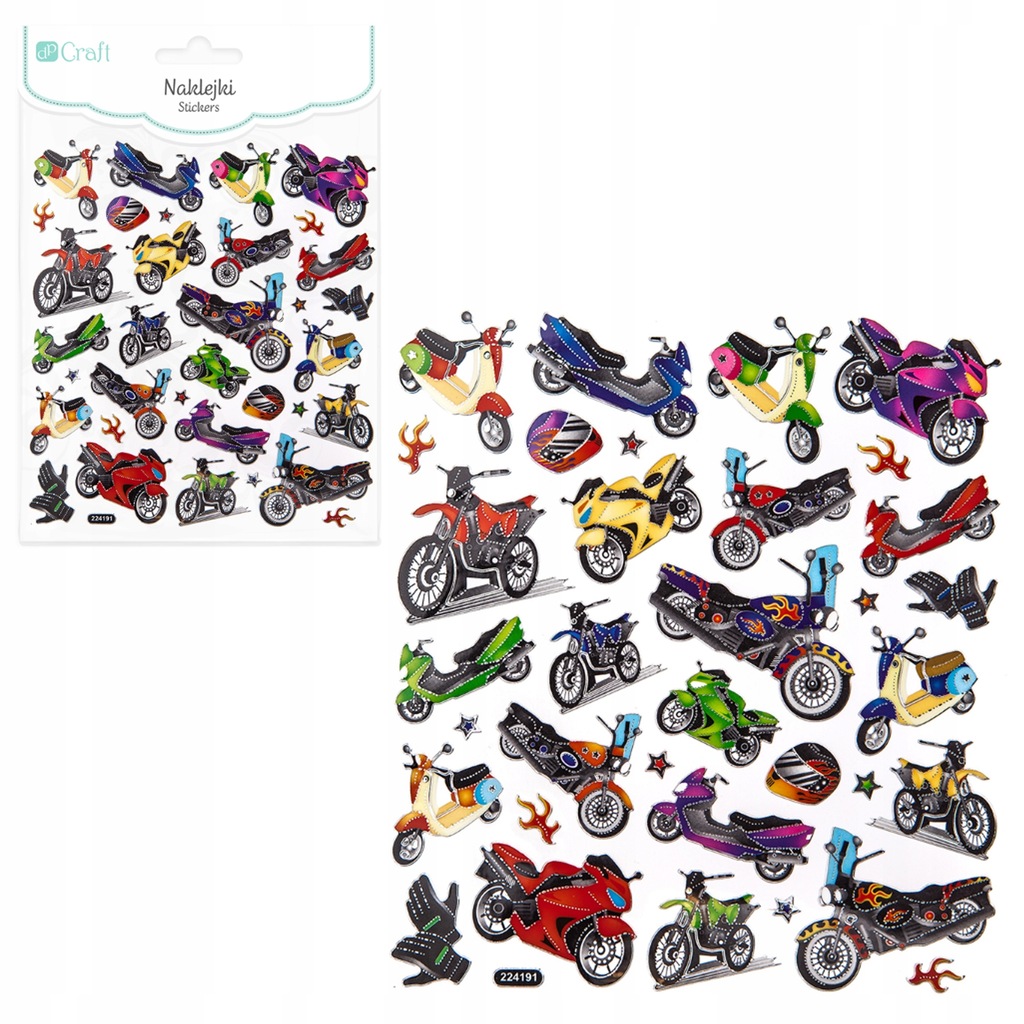 ZESTAW PAPIEROWYCH NAKLEJEK MOTOCYKLE 34 SZTUKI