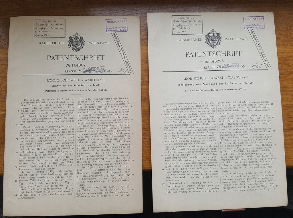 2 patenty niemieckie ,Poloniki,Warszawa 1904
