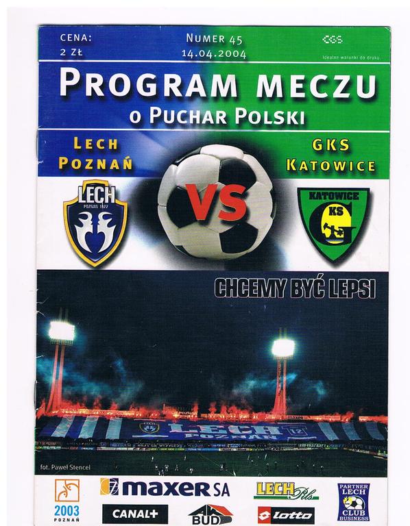 Program Meczu o PP Lech Poznań-GKS Katowice 2004r.