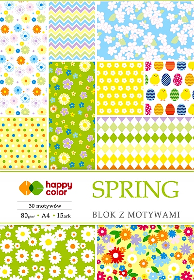 BLOK HAPPY COLOR Z MOTYWAMI SPRING A4 15 ARKUSZY 80G/M2, 30 MOTYWÓW