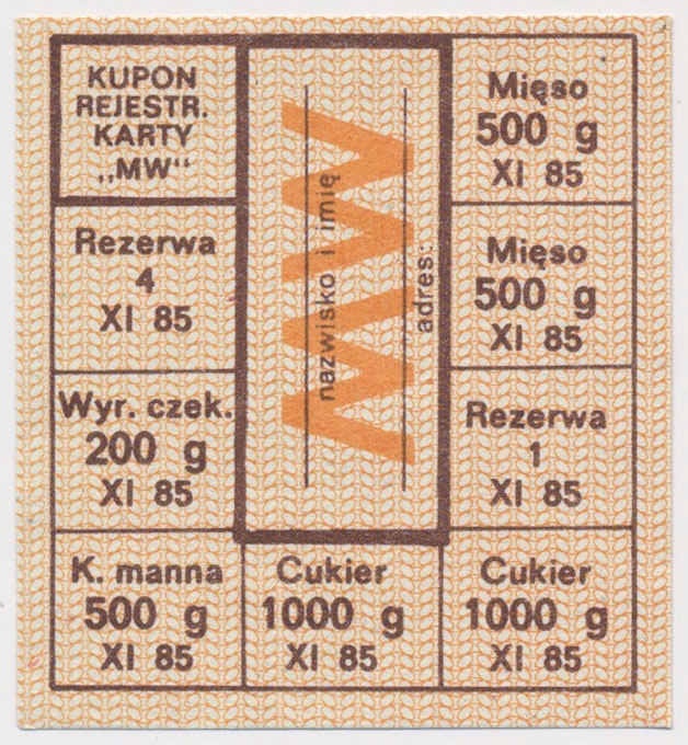 7479. Kartka żywnościowa, MW - 1985 listopad