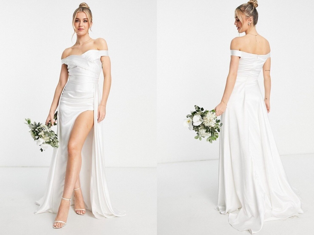 YauraBridal Drapowana suknia ślubna maxi bardot 42