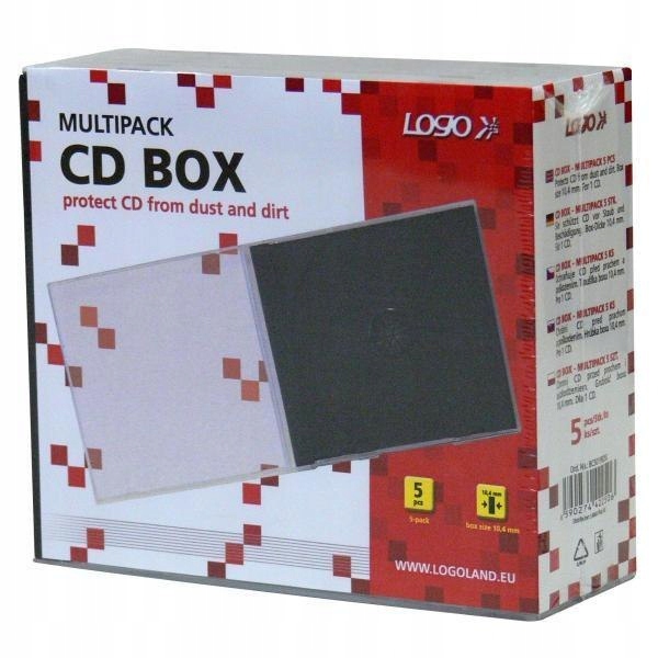 Box na 1 szt. CD, przezroczysty, czarny tray, Logo
