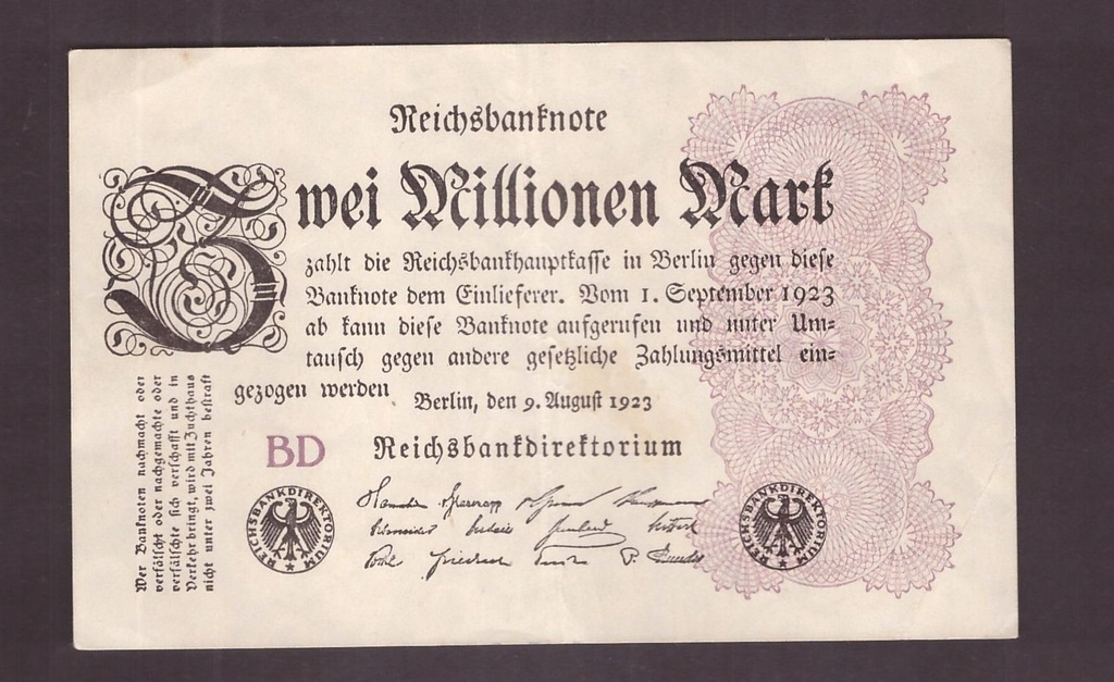 Niemcy - banknot - 2 Miliony Marek 1923 rok