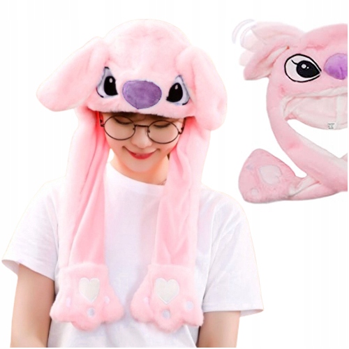 CZAPKA RUCHOME USZY ŁAPKI ANGEL PLUSZOWA STITCH