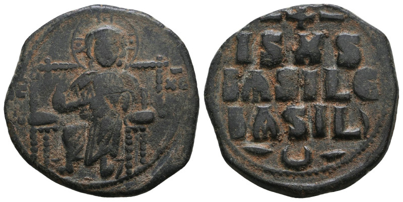 R27. Konstantyn IX, follis z siedzącym Chrystusem, b. ładny