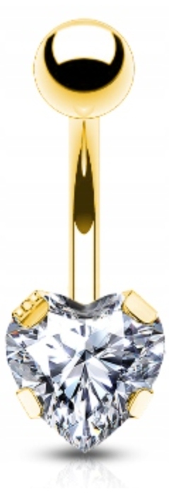 ZŁOTY KOLCZYK DO PĘPKA CYRKONIA SERDUSZKO SS316L