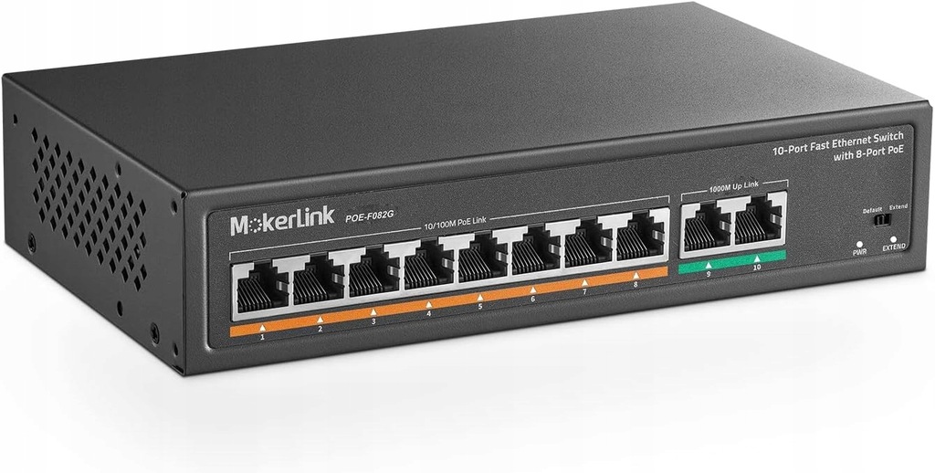MokerLink 8-portowy przełącznik PoE z 2 portami uplink Port, PoE Plus