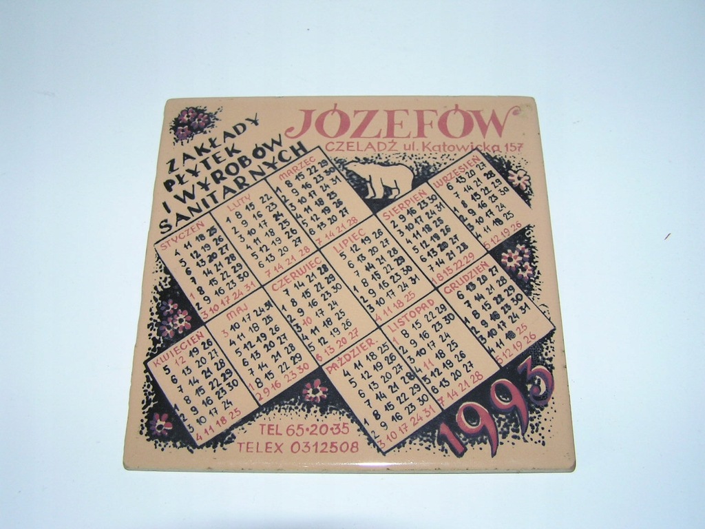 KAFELEK CZELADŹ JÓZEFÓW KALENDARZ 1993 R