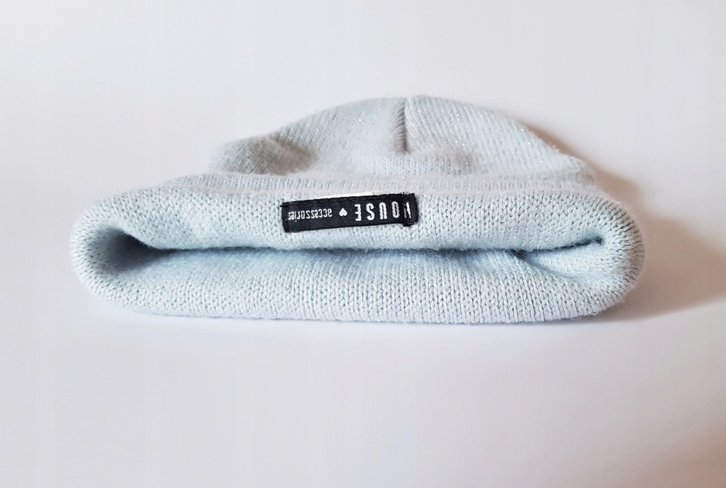 HOUSE Czapka damska beanie błękitna, srebrna nitka