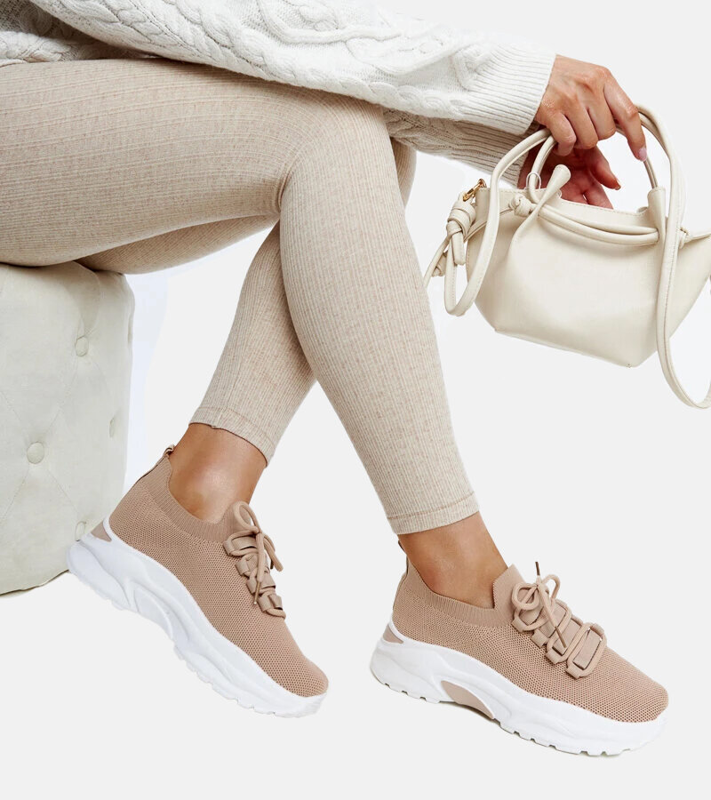 Sportowe damskie beżowe sneakersy materiałowe buty 28004 rozmiar 37
