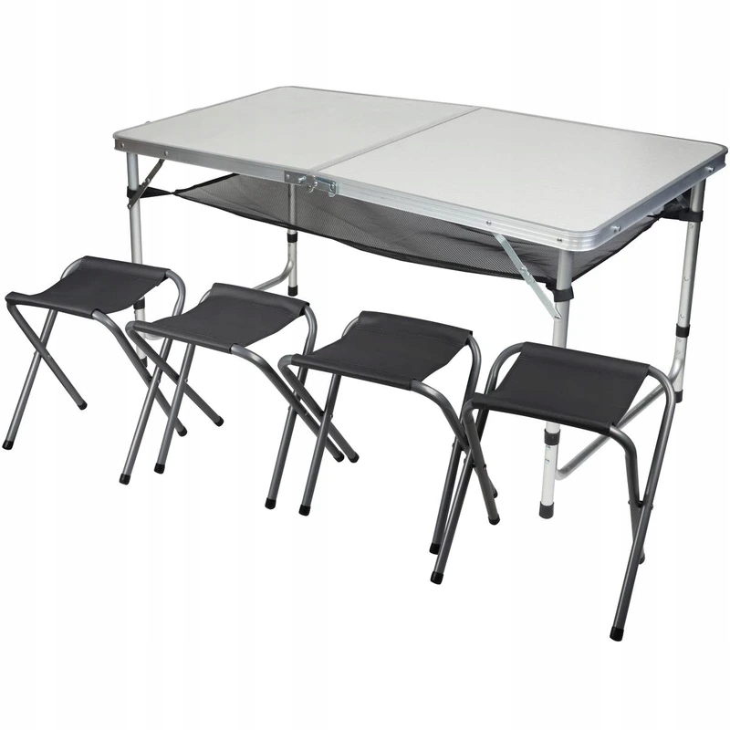 STOLIK TURYSTYCZNY SKŁADANY KEMPINGOWY 120x60x70/62/55CM 4 KRZESŁA I