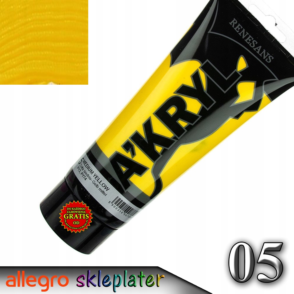 Farba akrylowa Renesans 200ml Żółta średnia R05